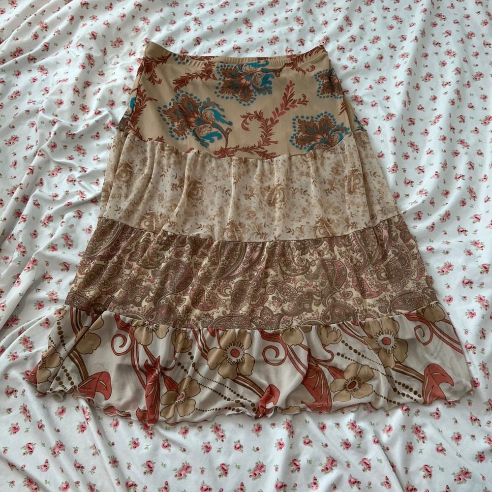 vintage y2k express tiered floral & paisley patterned maxi skirt - Picture 2 of 7
